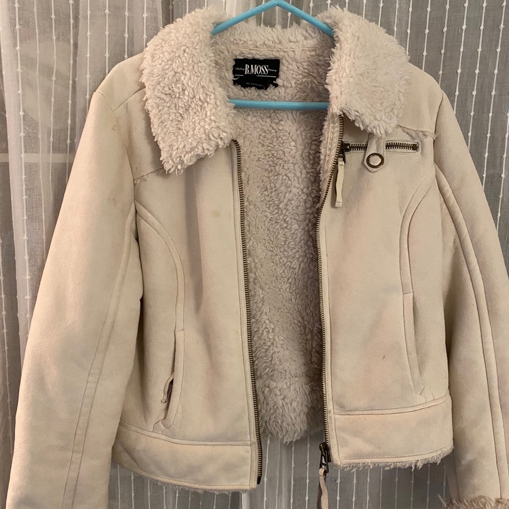 White shearling coat, size L